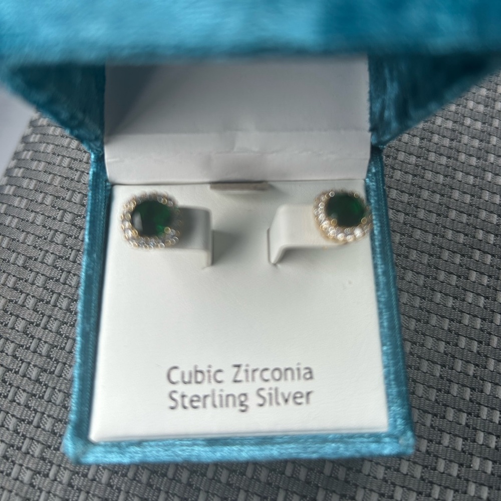 Nanette Lepore Dark Green Sterling Silver Earrings Gold Color